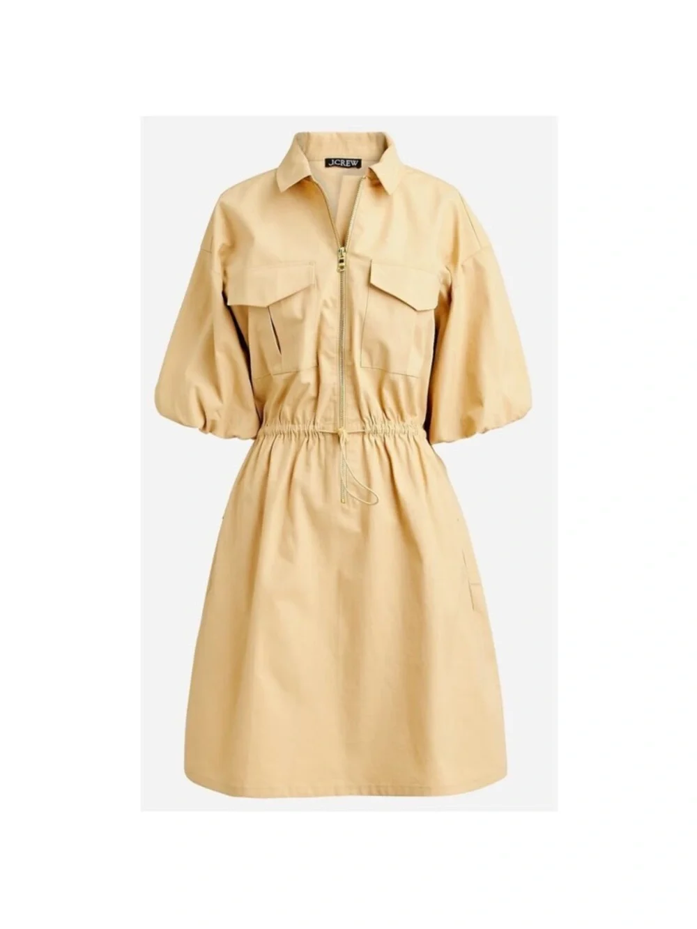 J. Crew Puff Sleeve Poplin Dress Mini XXL Golden Desert Tan